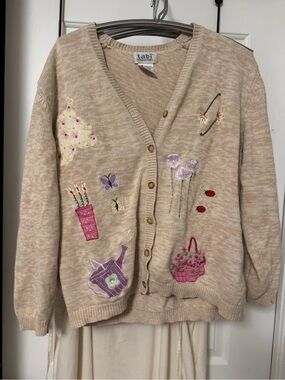 Vintage Tabi gardening Beige Embroidered Cardigan Sweater